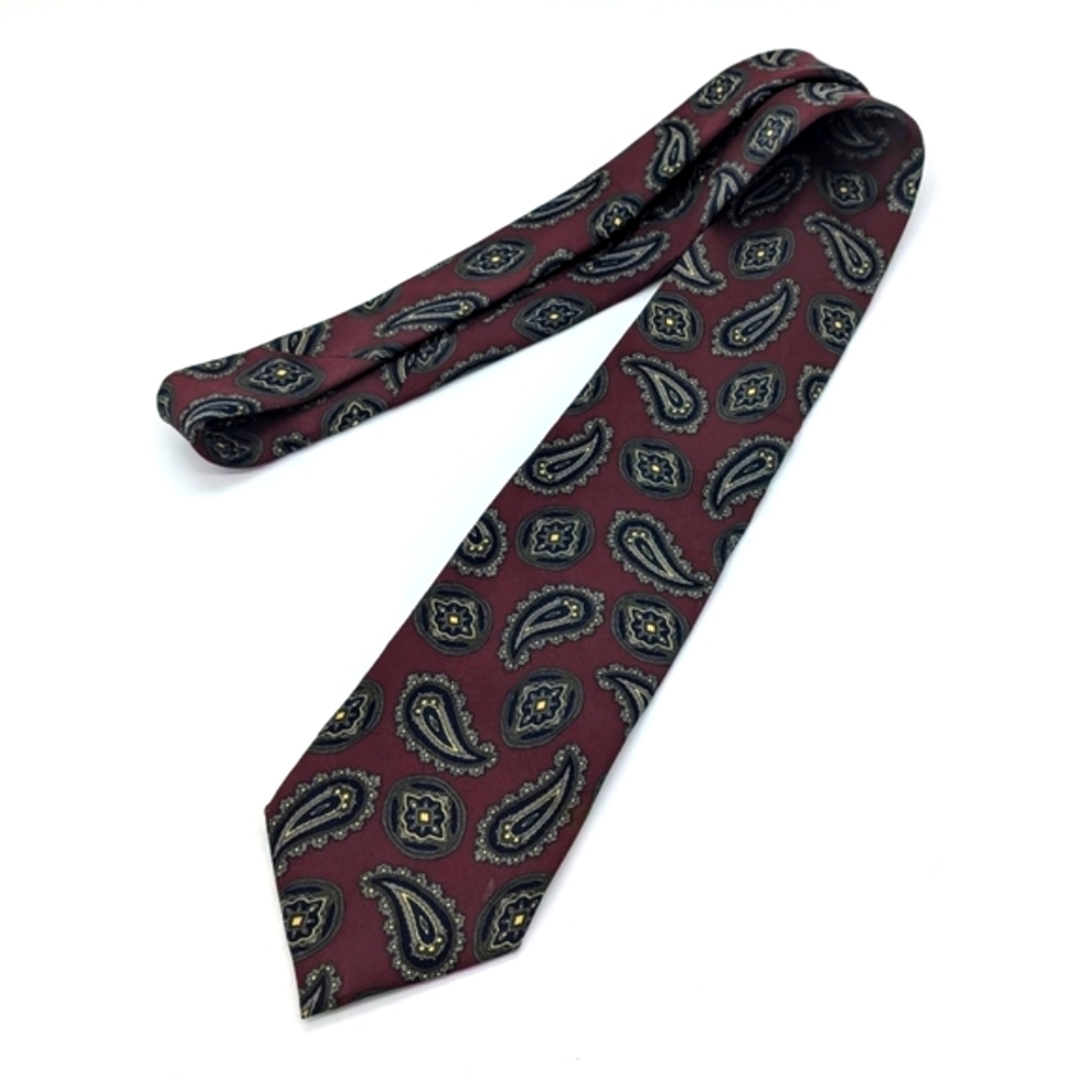 Lands End Mens Paisley Silk Tie Burgundy Blue Green Classic Length